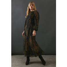 Warehouse Printed Chiffon Long Sleeve Maxi Dress - Multi