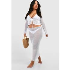 Túnicas de baño & Pareos boohoo Plus Long Sleeve Tie Top Skirt - White