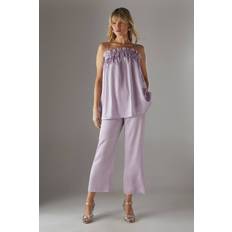 Purple - Women Trousers & Shorts Warehouse Womens Crushed Satin Kickflare Cropped Trousers - Purple