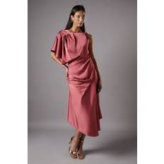 Coast Asymmetric Pleated Midi Holiday Dress With Gold Detail - Pink