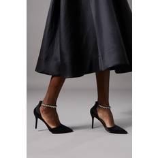 Wide Fit Tatiana Satin Jewelled Anklet High Stiletto Court Shoes - Black