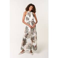 Blue Vanilla Khaki Floral Print Neck Occasion Dress -