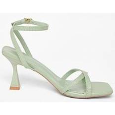 Block Heel - Synthetic Heels & Pumps Quiz Green Strappy Flared Heels - Green
