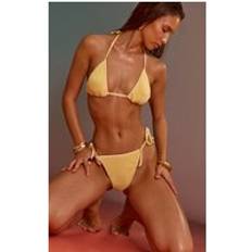 PrettyLittleThing Crinkle Double Tie Side Bikini Bottoms - Butter Yellow