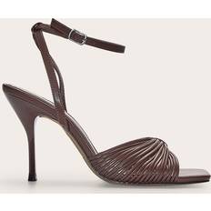 PrettyLittleThing Pu Square Toe Multi Strap Gold Trim Sandals