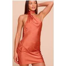PrettyLittleThing Tall Burnt Orange Satin Scarf Bodycon Dress