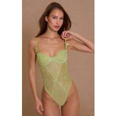 Green Shapewear & Under Garments PrettyLittleThing Lime Lace Underwired Lingerie Bodysuit - Green