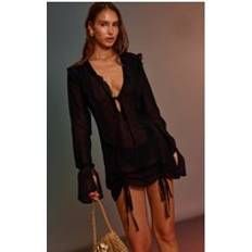 PrettyLittleThing Frill Tie Front Mini Beach Dress - Black