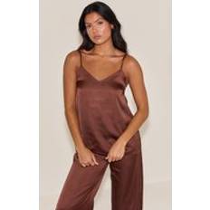Satin Pyjamas PrettyLittleThing Satin Cami And Trouser Pj Set - Chocolate