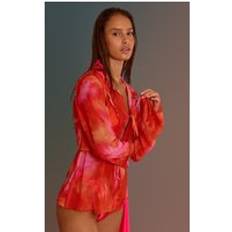 Orange Saronger & Kimonos PrettyLittleThing Ombre Print Long Sleeve Tie Front Beach Shirt - Orange