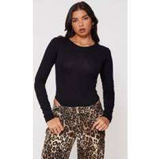PrettyLittleThing Cotton Crew Neck Long Sleeve Bodysuit - Black
