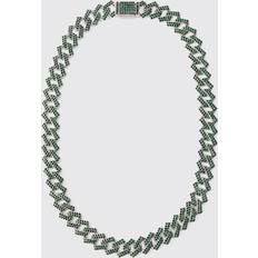 Green - Men Necklaces boohooMAN Iced Prong Cuban Necklace - Green