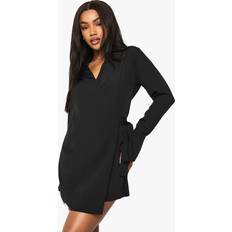 Black - Wrap Dresses boohoo Womens Wrap Shirt Dress - Black