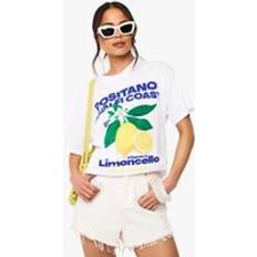 M T-shirts boohoo Positano Amalfi Cost Lemon Print Oversized T-Shirt - White
