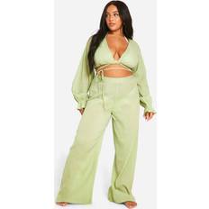 Túnicas de baño & Pareos boohoo Womens Plus Tie Front Top And Trouser Beach Coord - Green