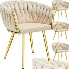 tectake Spisebordsstole Astano Velour Sandfarvet Guld Sæt 4 Stk Stol 2stk
