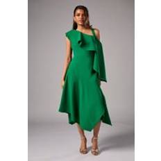 Coast One Shoulder Ruffle Crepe Midi Guest Dress - Emerald