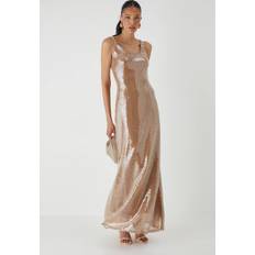 Long Dresses - Sequins Misspap Scoop Neck Sequin Maxi Dress - Brown