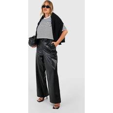 Pleather Clothing boohoo Womens Plus Croc Pu Wide Leg Trousers - Black