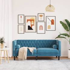vidaXL 2-Personers Chesterfield Med Bolsterpuder Fløjl Blå Sofa