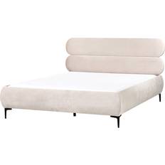 160cm - 200cm Frame Beds Beliani Velvet Lessay 160 x 200 cm Light Beige Frame Bed