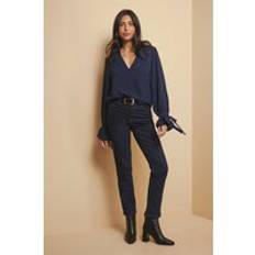 V-Neck Shirts Wallis Woven Tie Cuff V Neck Shirt - Navy