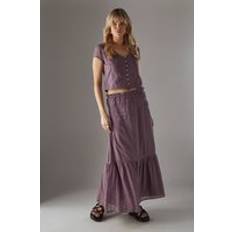 Purple - Women Skirts Warehouse Cotton Dobby Trim Insert Boho Skirt - Purple
