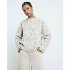River Island M Jumpers River Island Womens Beige Leopard Print Sequin Jumper