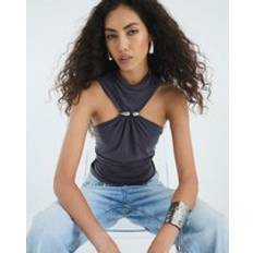 River Island Sleeveless Metal Trim Front Top - Grey