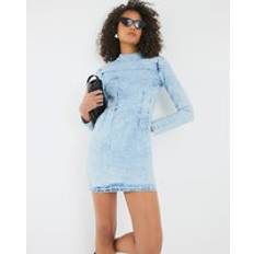 River Island Denim Long Sleeve Acid Wash Mini Dress - Blue