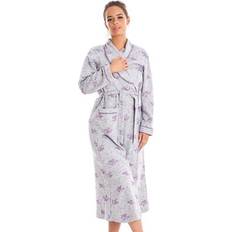 Florals Robes Malay Cotton Long Dressing Gown Soft Floral Print Pockets Long Sleeve Kimono Robe