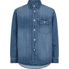 Blåa - Oversize Skjortor HUGO Ebolt Herr Långärmade Skjortor Stl S - Blue Striped Denim