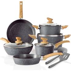Induction pan set Kitchen Academy Induction 12 Piece Gray Cookware Set with lid