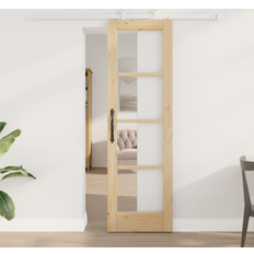 Vit Skjutdörrar vidaXL Med Skjutkomponentsats Orkdal Massiv Trä Glas Skjutdörr (x)
