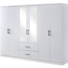 White 6 Door 2 Drawer Mirrored Wardrobe