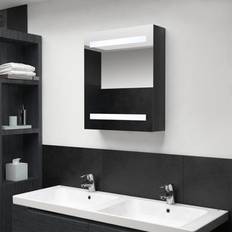 Spejlskab 50 cm vidaXL Badeværelsesskab Med Spejl Led Lys 50x14x60 cm Blank Sort