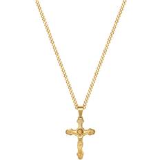 Guld - Herr Halsband Nialaya Men's Gold Necklace With Crucifix Pendant - Guld