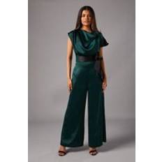 Coast Petite Tie Side Satin Drape Wide Leg Jumpsuit - Green