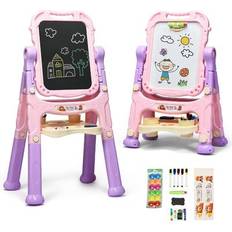 Easels Costway Height Adjustable Kids Art Easel Magnetic Double Sided Board