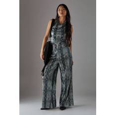 Green - Women Jumpsuits & Overalls Warehouse Petite Snake Sequin Cowl Neck Drop Waist Jumpsuit - Green