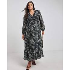Long Sleeve V Neck Maxi Dress - Black