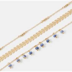 Blue Anklets Accessorize 3-Pack Leaf Bead Charm Anklets - Blue