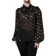 Gold Blouses Dolce & Gabbana Sheer Organza Button-Up Shirt with Peasant Sleeves Gold Black