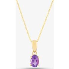 Amethyst Necklaces T.H.Baker 9ct Yellow Gold Oval Cut Amethyst Necklace - Purple