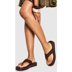 Flip-Flops boohoo Wide Fit Faux Suede Chunky Flip Flops - Brown