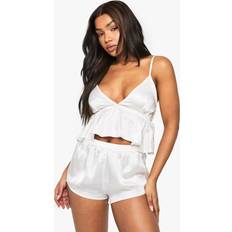 Satin Pyjamas boohoo Womens Bridal Satin Cami Top Shorts Pyjama Set - White