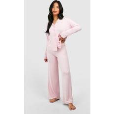 boohoo Petite Long Sleeve Shirt Trousers Pyjama Set - Pink