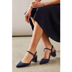 Natural Heels & Pumps Wallis Delphie Open Back Pointed Low Block Heel Court Shoes - Navy