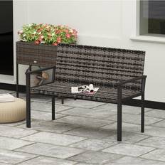 Lounge Garden Benches OutSunny Rattan Loveseat with Quick-Drying Padding Garden Bench