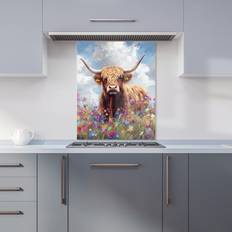 Splash Guards Warren Reed Highland Cow In A Summer Meadow Kitchen Splashback 600mm x 750mm Splash Guard